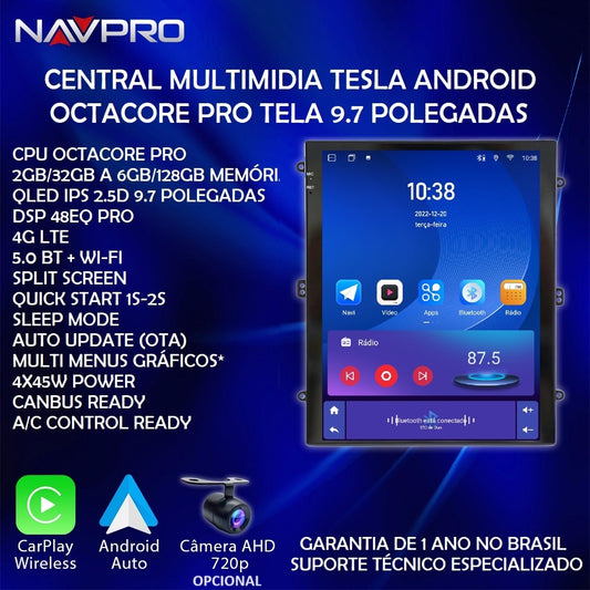 Central Multimídia Android Octacore PRO TESLA 9.7" 4+64GB NAVPRO